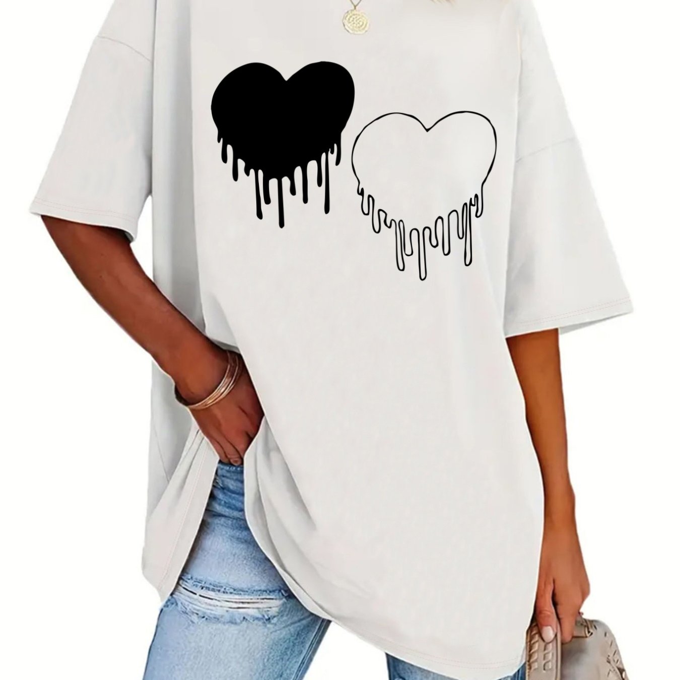 TEMU Plus Size, Pattern Print Fashion Round Neck T-shirt Plus Size