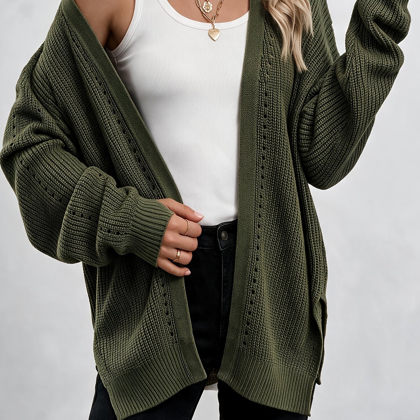 TEMU Cardigan Femme Simple Élégant Décontracté Tendance Petit Design Dentelle Mi-Long ( Boutons)
