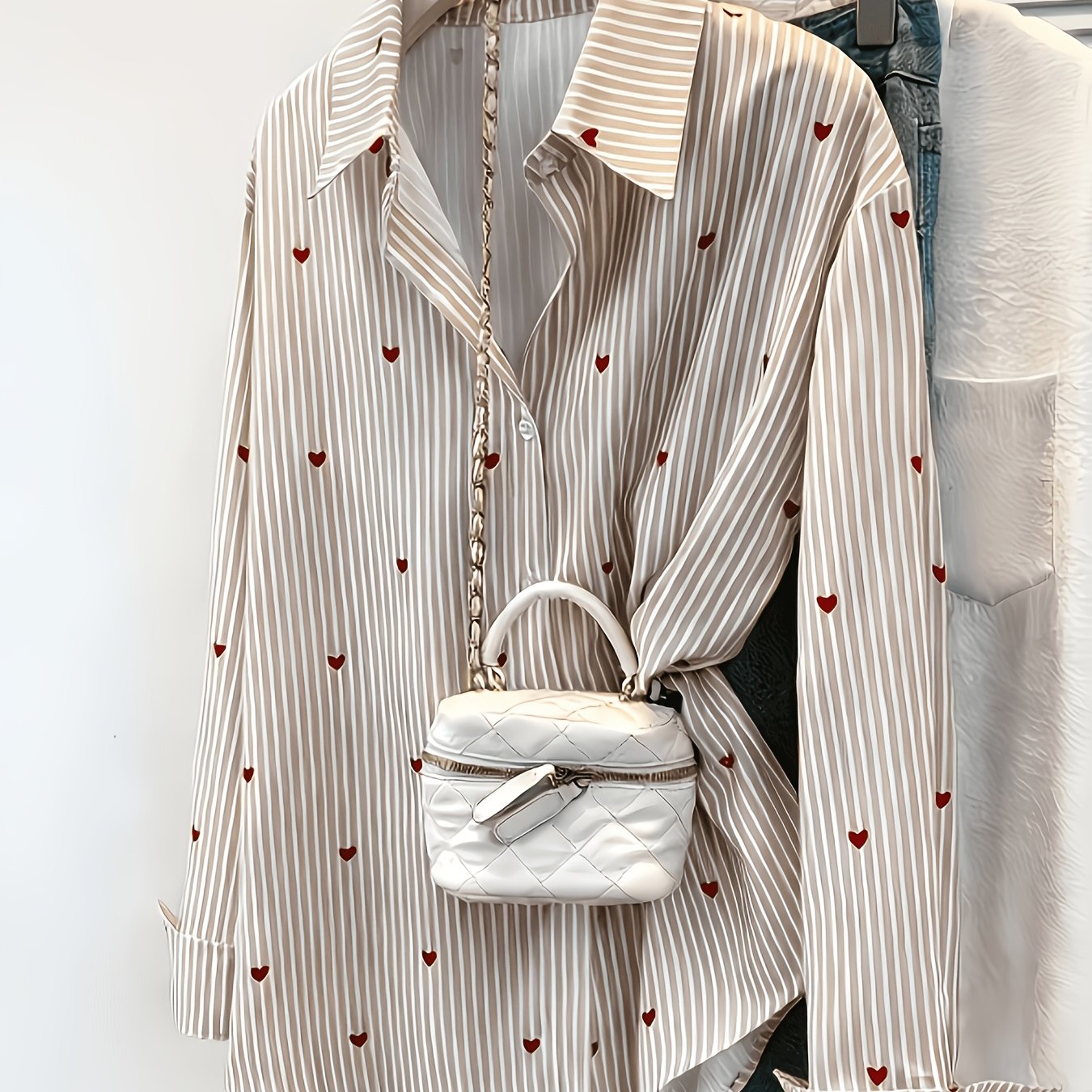 Image of Elegant Special Edition Women's Striped Print Shirt - Long Sleeve Button- Shirt With Classic Collar, Suitable For Office, Commuting, Or Formal Events, , Sophisticated Casual