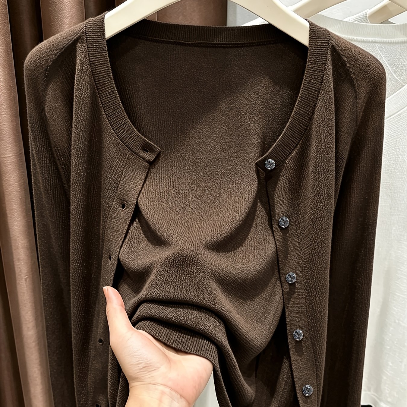 TEMU Grande Taille - Nouveau Cardigan Toutes pour Femmes, Facile à pour les Domicile-Travail, Col Rond, Bouton Unique, Ourlet Fin, Manches Longues,