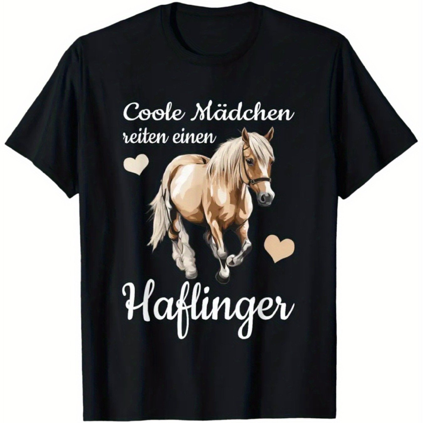 Image of Women's Horse Lover T-shirt - German Text Slogan 'cool Horses Everything' & - Black Equestrian Graphic Tee With German Horse Breed Art - Casual Round Neck Long Sleeve Top For Riding