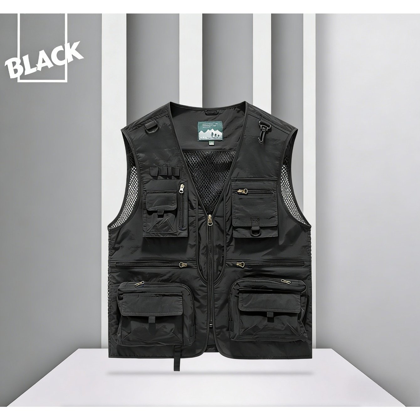 Image of Men's Outdoor Hiking Vest With Design & Breathable Mesh - Multi-pocket Sleeveless Jacket, Collar Suitable For Fishing, Hiking, Camping, Machine Washable, Autumn Casual Wear, Solid Color Vest Top