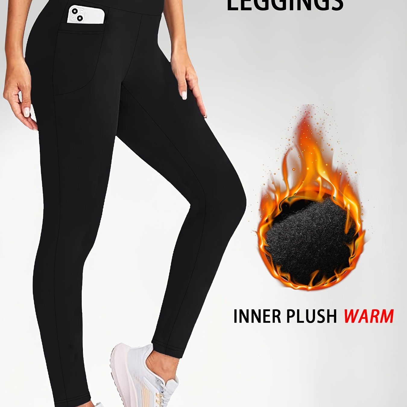 TEMU Womens Thermal Fleece Lined High Waisted With Pockets Leggings, Workout Winter Warm Thick Tights Soft Yoga Running Pants