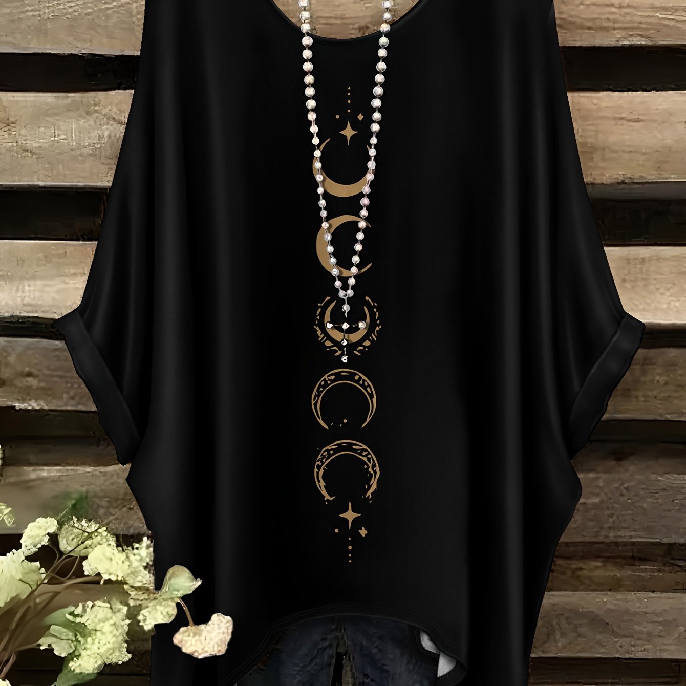 Image of Plus Size - 0xl-9xl Plus Size Plus Moon And Star Pattern Printed Short-sleeve, Casual And Comfortable Daily Commuting And Vacation Crew Neck T-shirt, Women's Clothing, No Additions