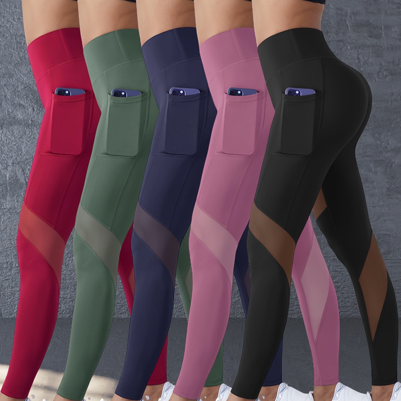 TEMU 5pcs Mesh Pocket Women's Athletic Pants, High- Pants, Training Pants, Fitness Pants, Running Pants, Shaping Women's Outdoor Long Pants