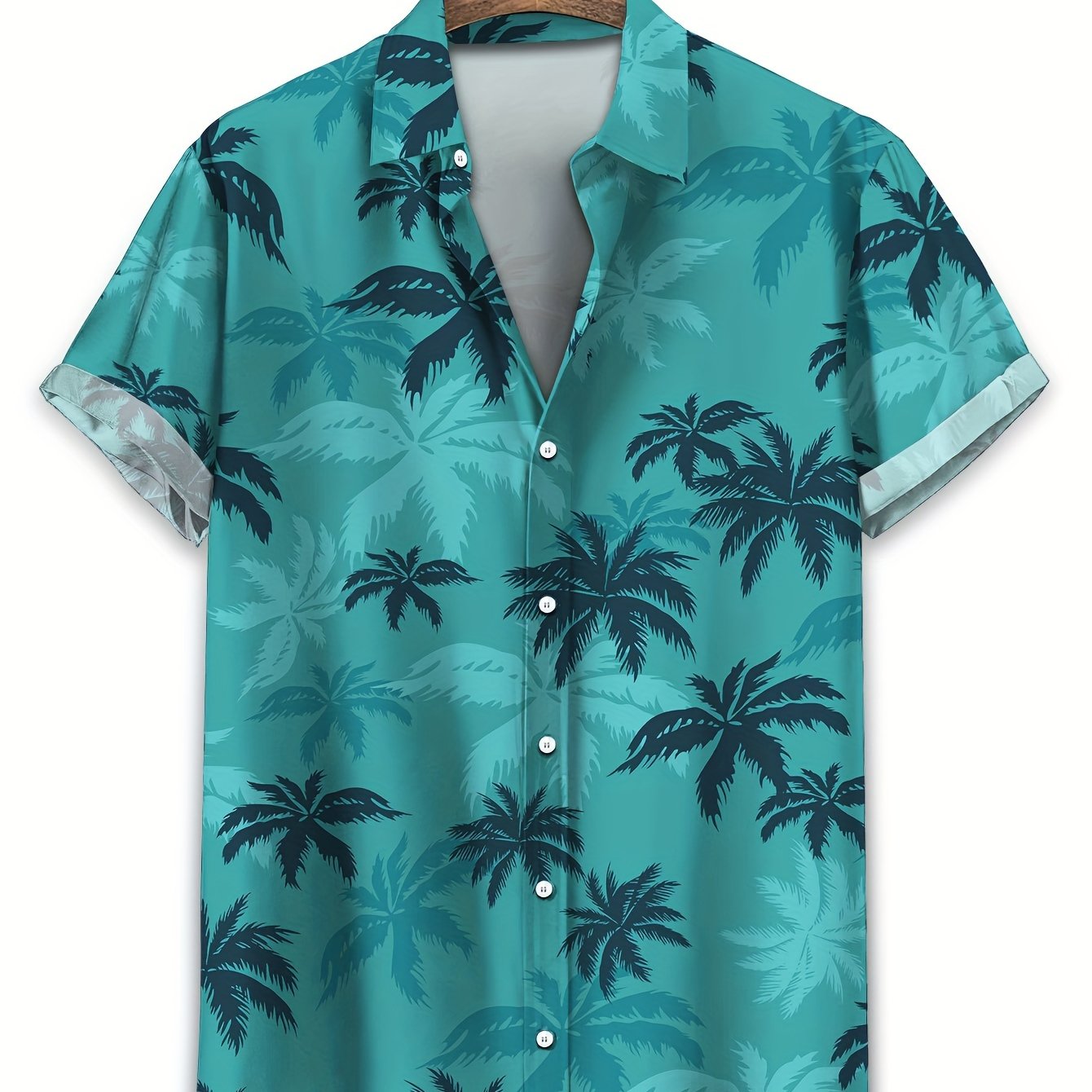 TEMU Men's Palm Tree Print Button-up Shirt - Short Sleeve Lapel Collar Button- Collar Shirt Suitable For Beach Vacations, Dates & Gifts, Machine