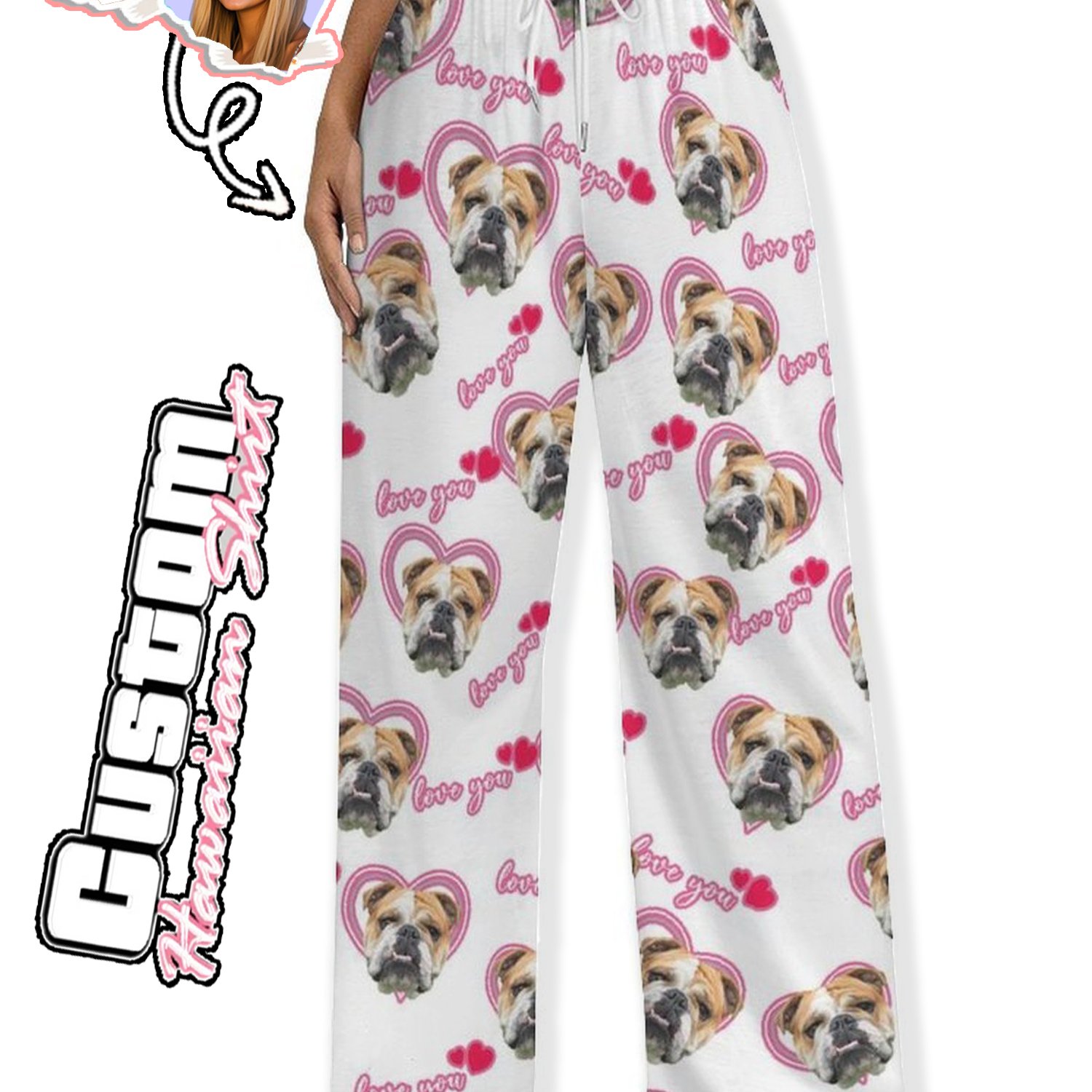 TEMU Customized Men's And Women's Pet Photo Pajama Pants Personalized Face Print Pajama Pants With Abstract Portraits And Patterns Ideal For