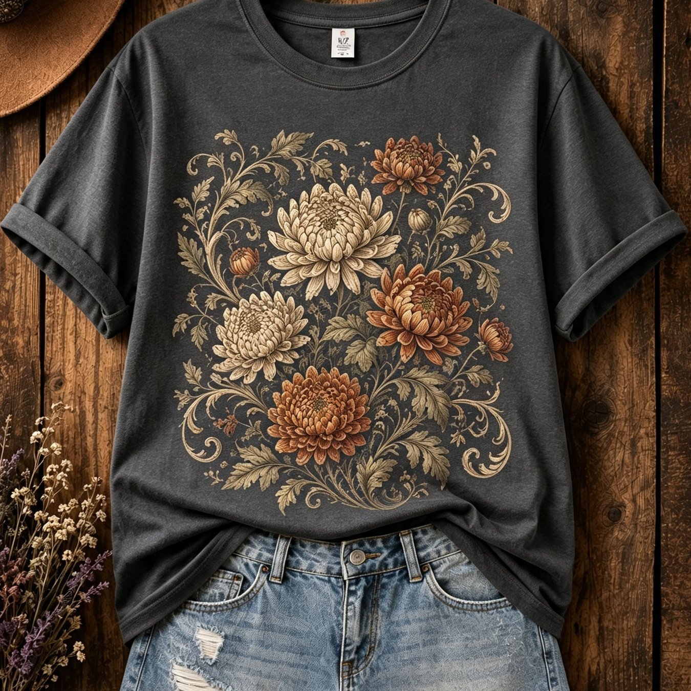 TEMU Plus Size, Women's Plus-size Vintage Chrysanthemum T-shirt - Navy Blue Short Sleeve Round Neck -compatible Top | Machine Washable Suitable For