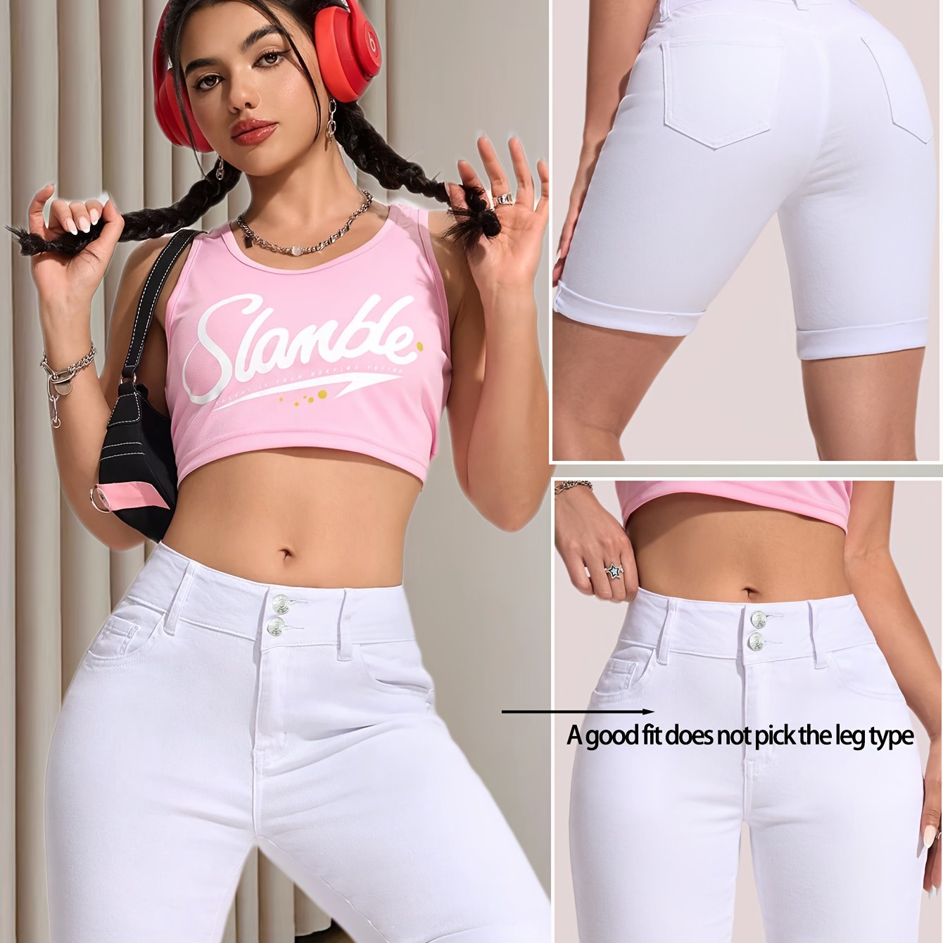 Image of Women's Hot Pants, Fashion High-waist Stretch Double-button Casual Fit Summer Easy Denim Shorts
