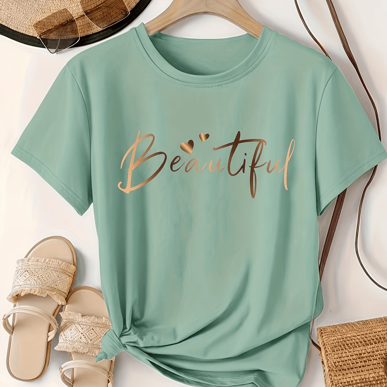 Image of Plus Size - Plus Size - 2024 Cross-border European Women's Wear Round Neck Short Sleeve Casual Loose Top Base Short Sleeve T-shirt