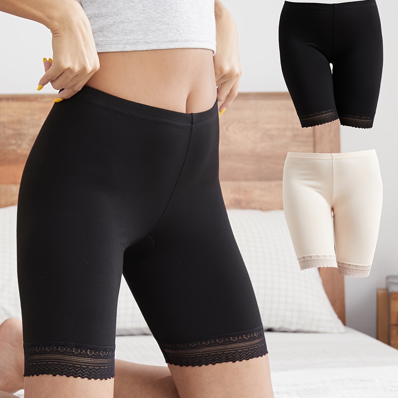 2- Size Anti-see-through Safety Panties For Women, Lace Shorts, Seamless Breathable Comfortable Underwear Five-quarter Leggings