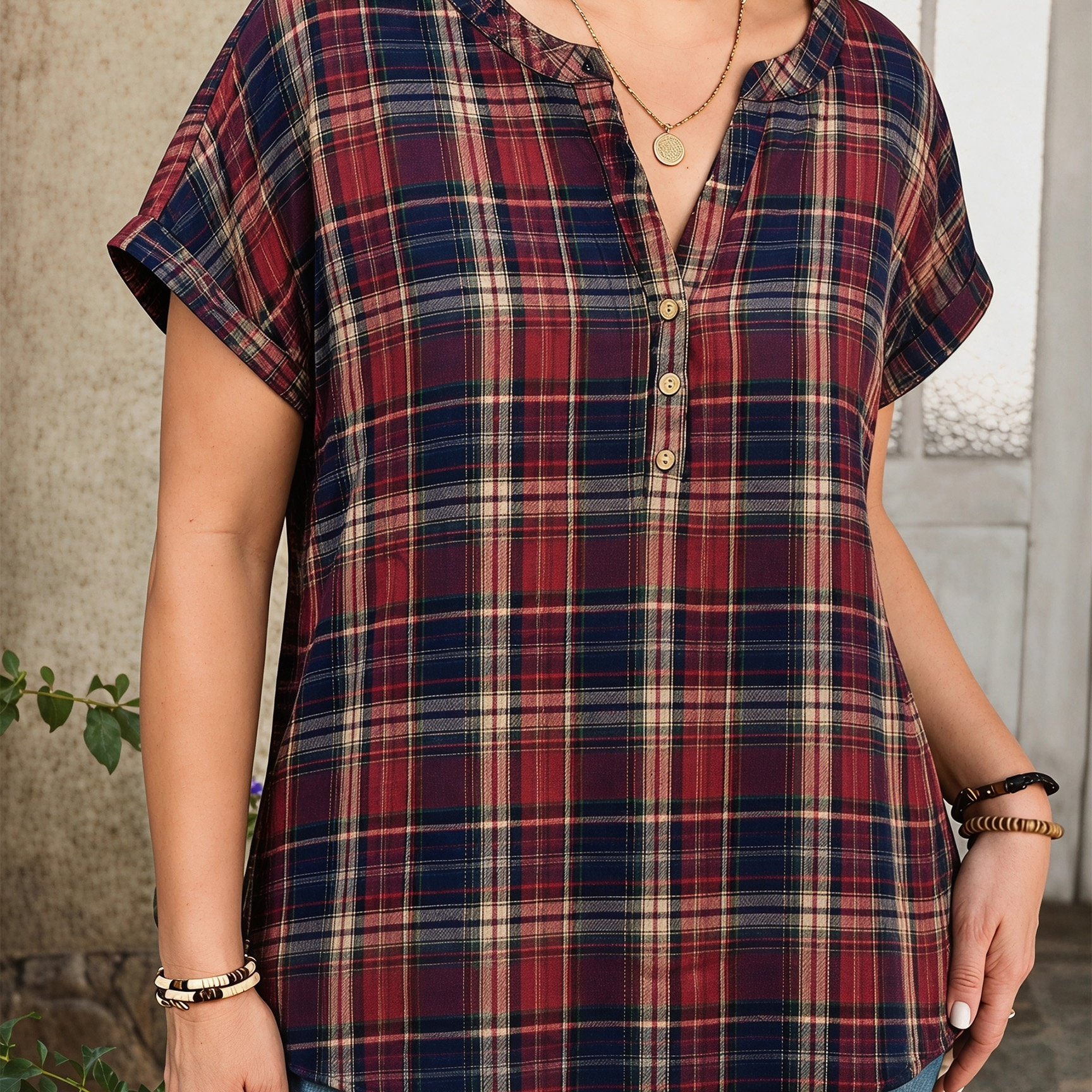TEMU Plus Size Women's Summer Easy Casual V-neck Short Sleeve Shirt