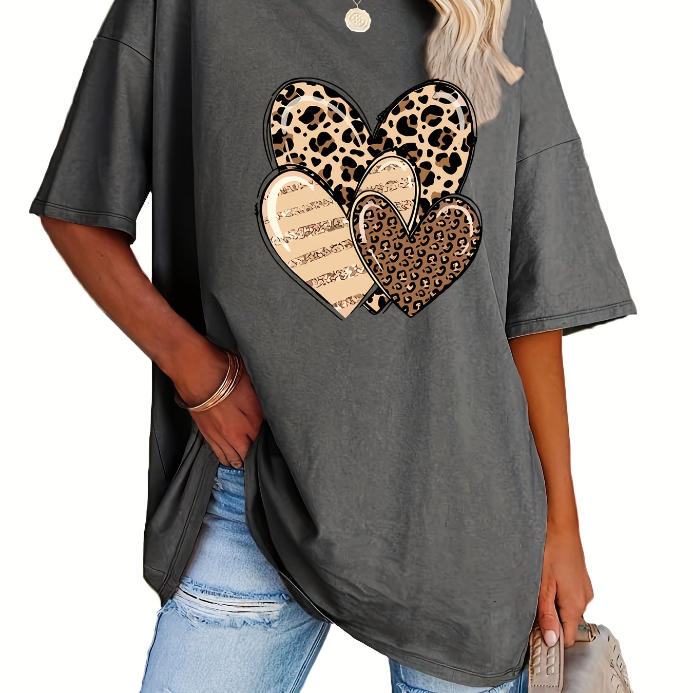 E-shop Plus Size - Plus Size - Valentinstag Richtungsweisend Kurzarm Size Rundhals Casual Top, Sommer und Frühling, Damenmode in großen Größen