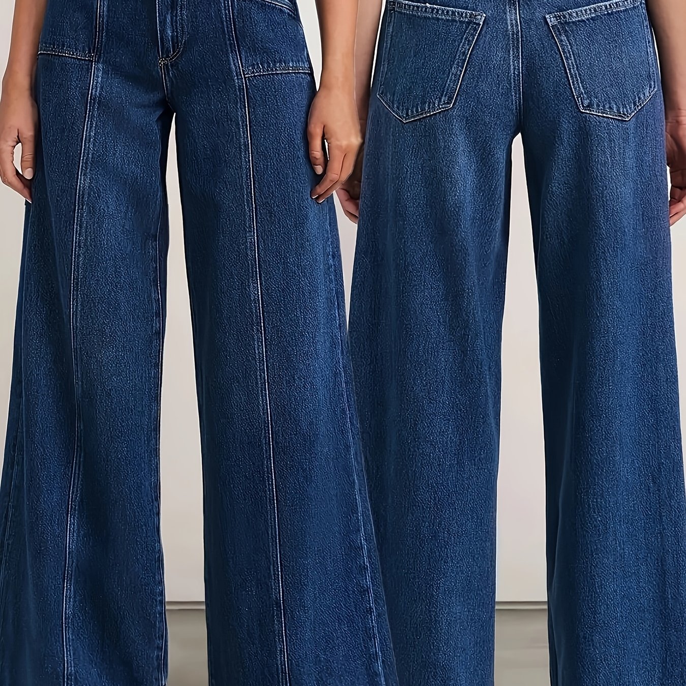 women's high waist stretch denim wide leg jeans retro style
