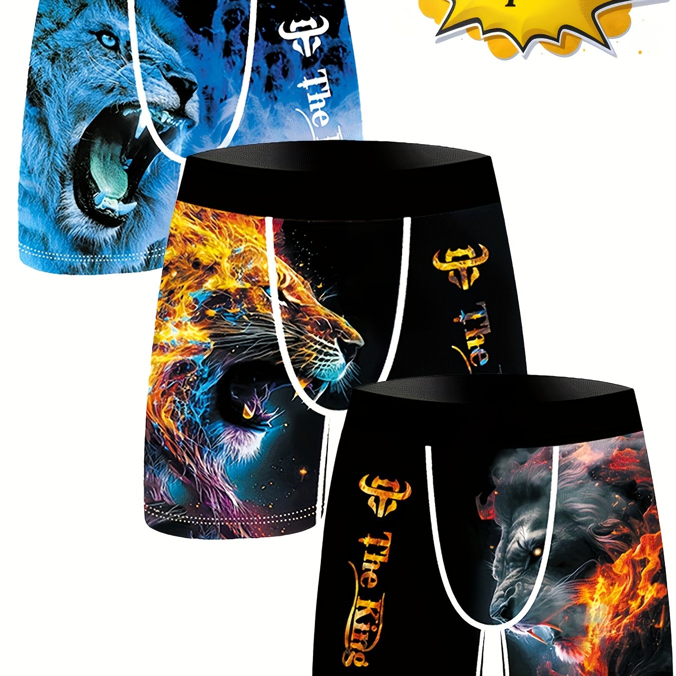 TEMU 3pcs Men's Boxer Briefs With Graphic Print - Breathable Quick-dry Fabric, Elastic Waistband For Active & Casual Wear - Stylish Cartoon Design