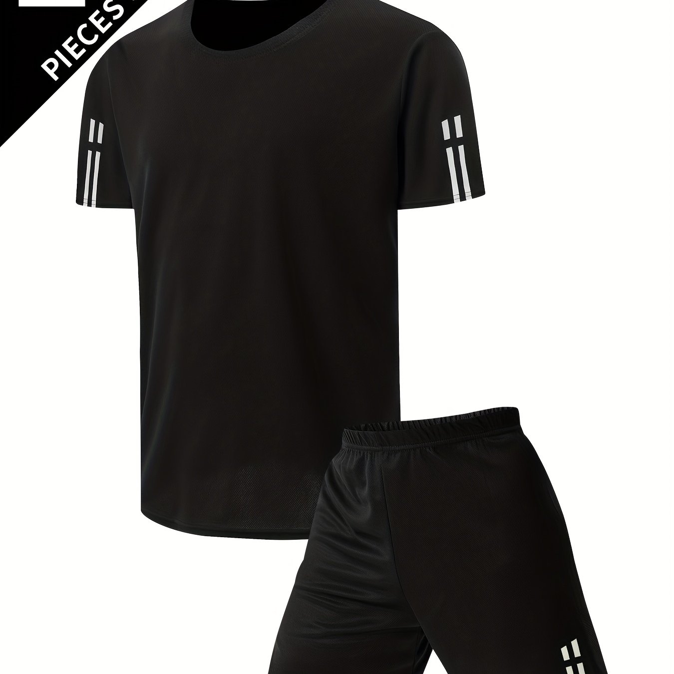 E-shop 2-teiliges Herren-Sommer-Outdoor-Sportset: Atmungsaktives, feuchtigkeitsableitendes Rundhals-Shirt mit Kurzarm + Shorts