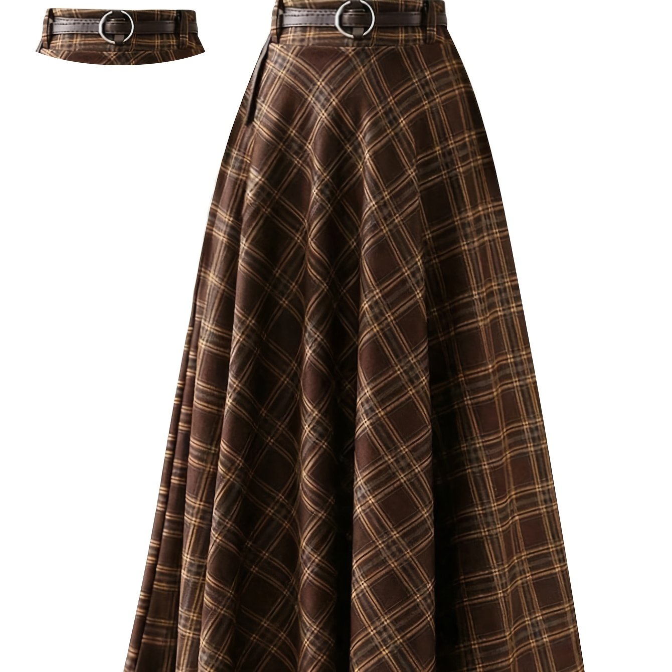 Women's Elegant Plaid A-line Skirt Suitable For Spring/fall - Casual To Dressy Wear, Grid, Machine Washable Skirt (no Belt)