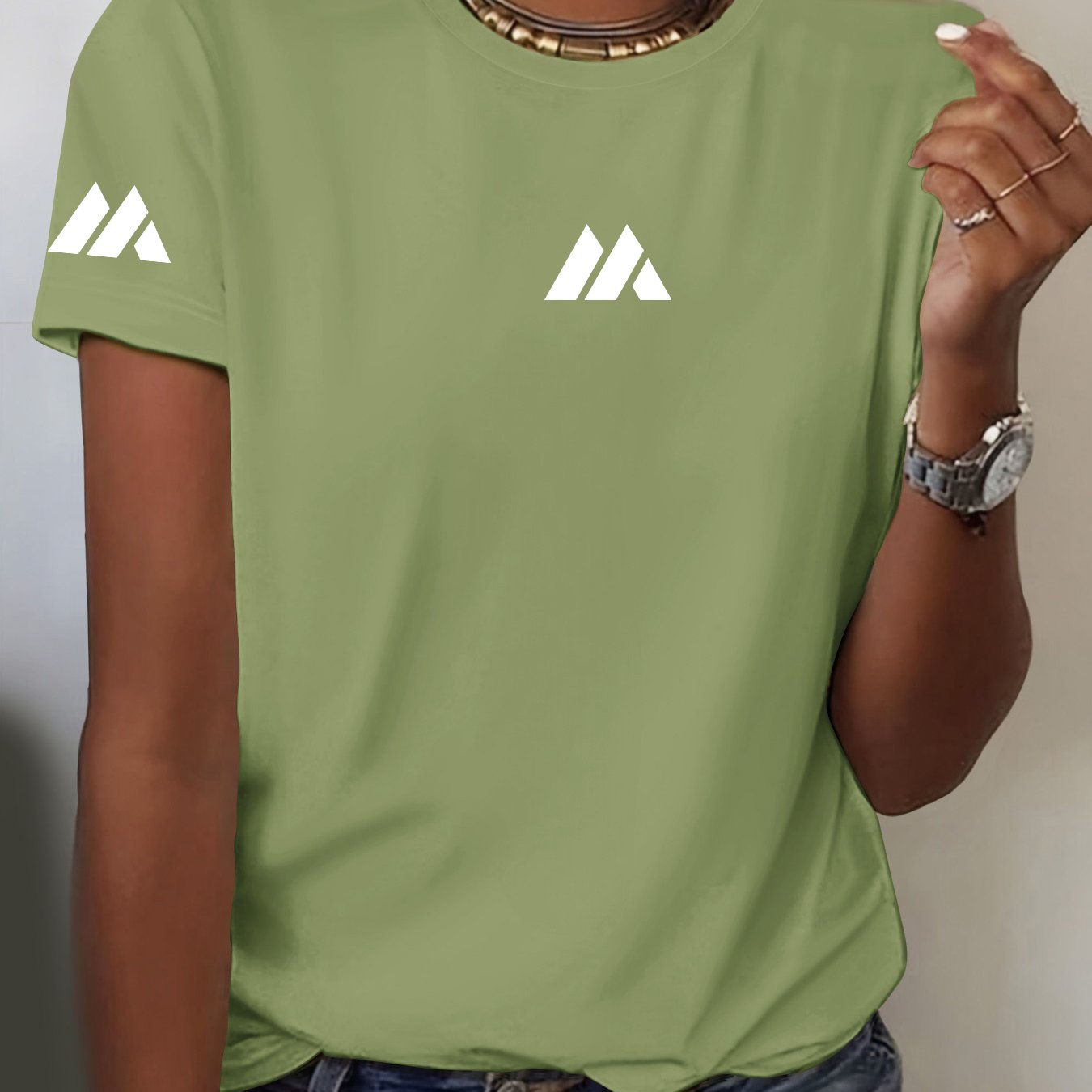 TEMU Women's Summer Short-sleeve T-shirt With Geometric Mountain Graphic Print, Comfortable And Soft For S And Daily Wear, Round Neck Short Sleeve,