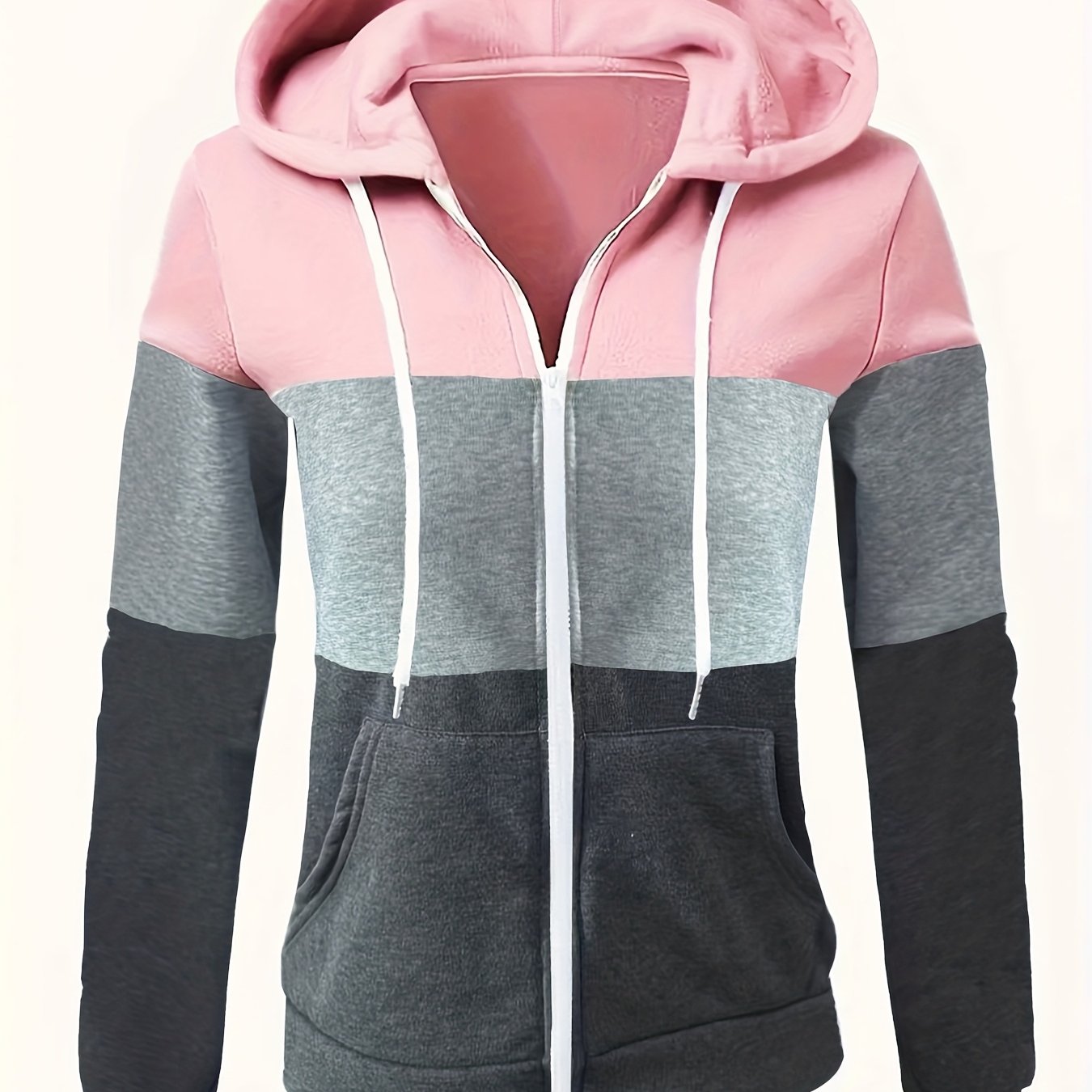 E-shop Herbst/Winter Casual Y Fashion Kapuzenpullover mit Reißverschluss, Dreifarbiges Patchwork--Design, Damen Outdoor Hoodie