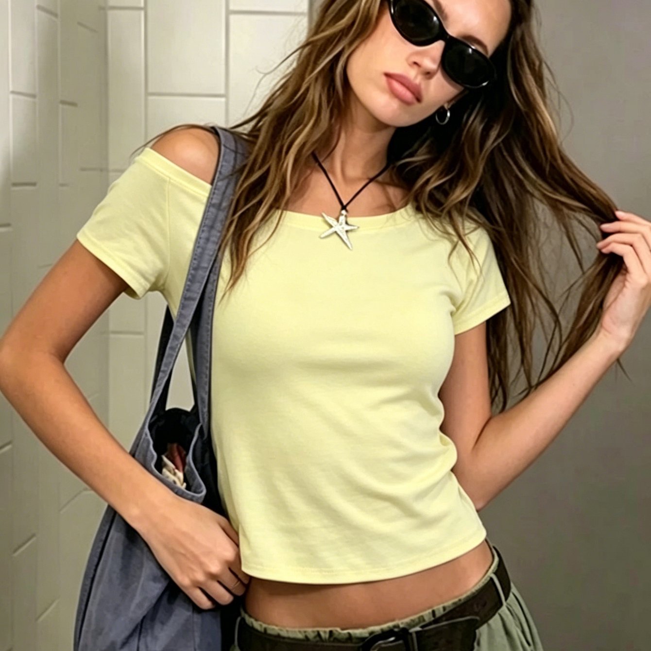 TEMU One-piece Spring And Summer Women's Off-shoulder Short-sleeved T-shirt, Style Slim Fit And Daily Street Commuting Dating Versatile Top Plain