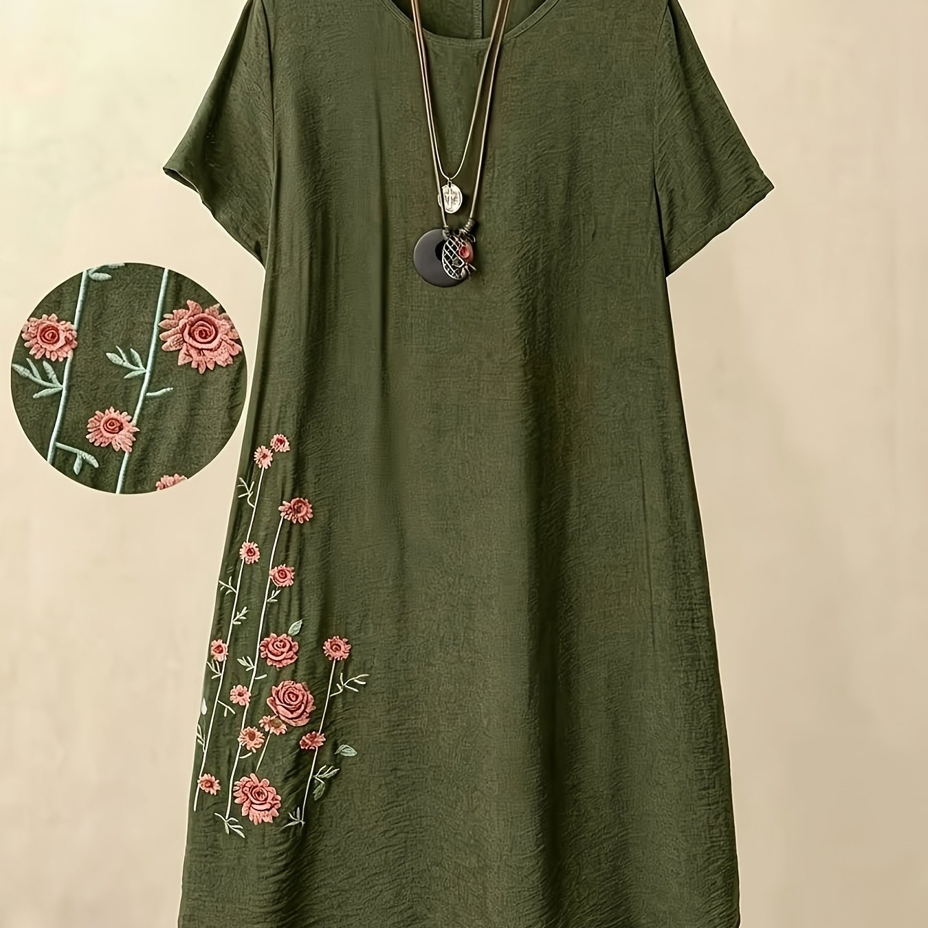 TEMU 新作 春夏ファッション 刺繍入り ルーズフィット 美しいドレス レディース