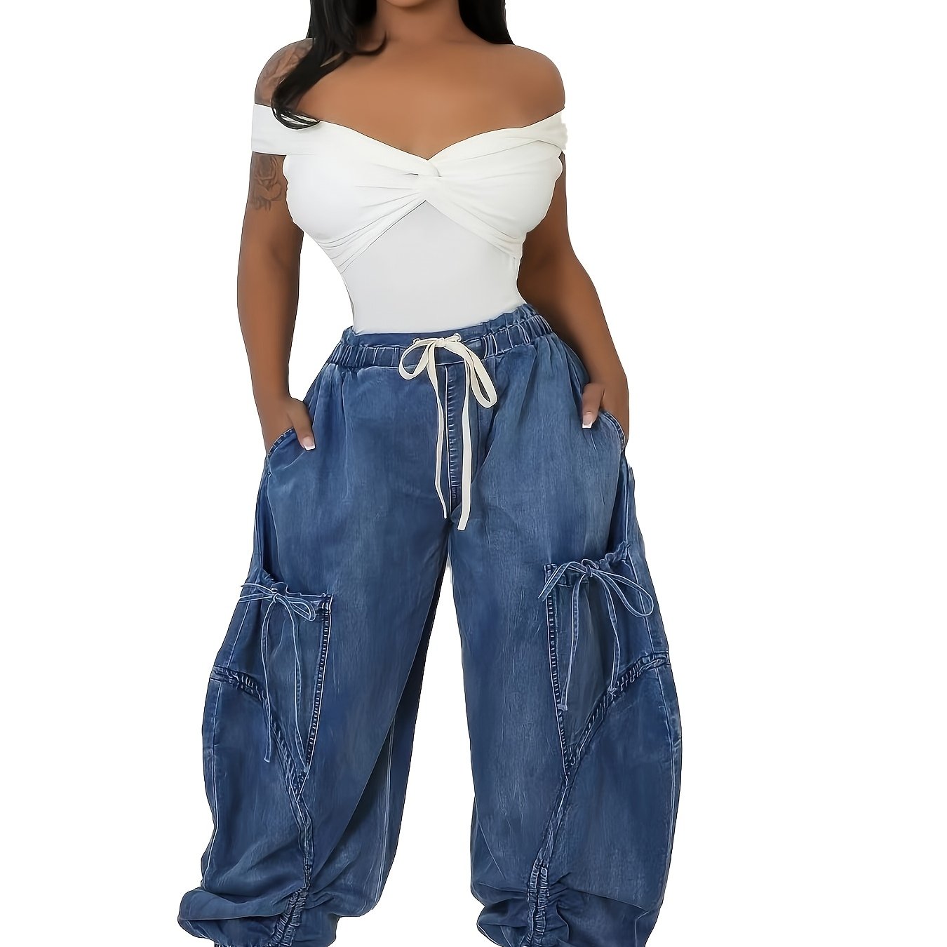 TEMU Retro Western Style Heavyweight Women's Jeans, Lantern-shaped Flared Jeans With A Sexy, Loose Fit, Mid-rise Straight-leg Design, Elastic-free