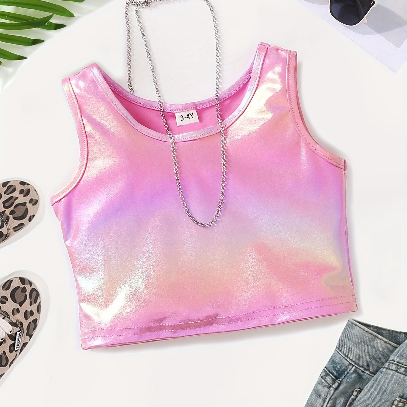 Girls' Fashionable Simple Versatile Party Summer Sleeveless Short Laser Top