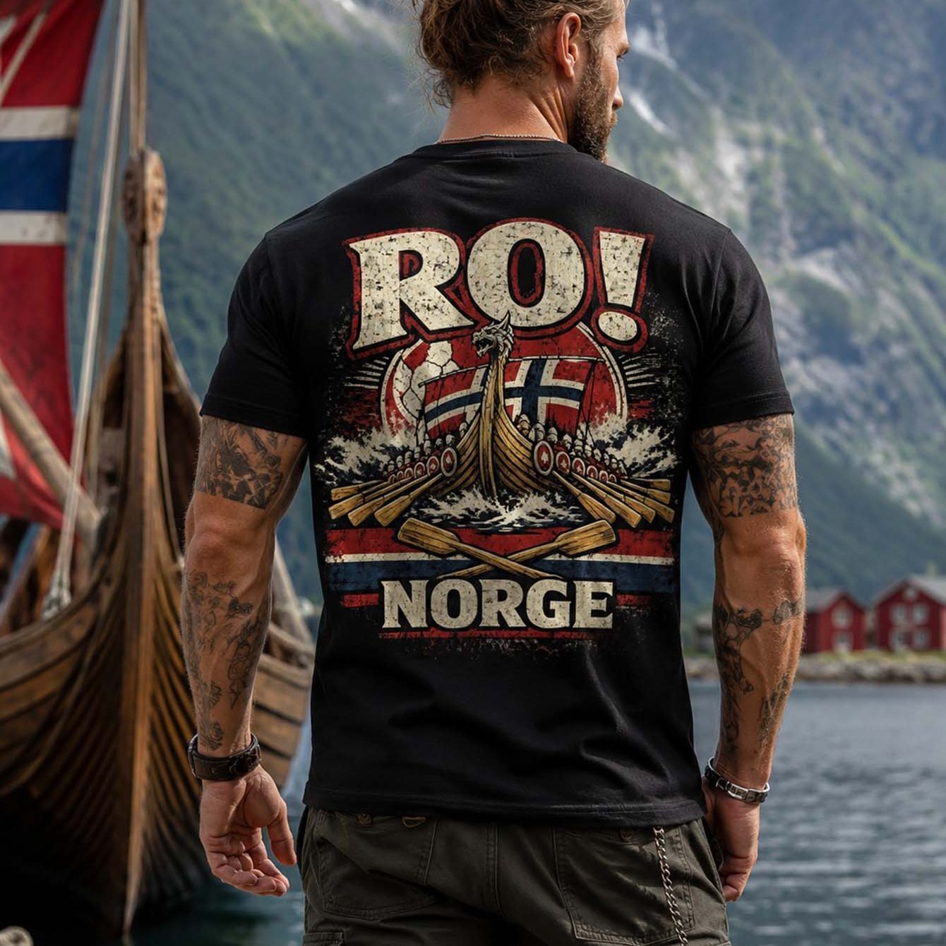 Image of Norway Flag Back Print T-shirt Black Outdoor Casual Daily Wear Short Sleeve