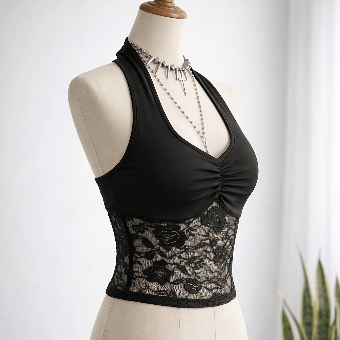 TEMU Elegant Black Rose Lace Floral Halter Top Zd260202068 Er Yu Directional