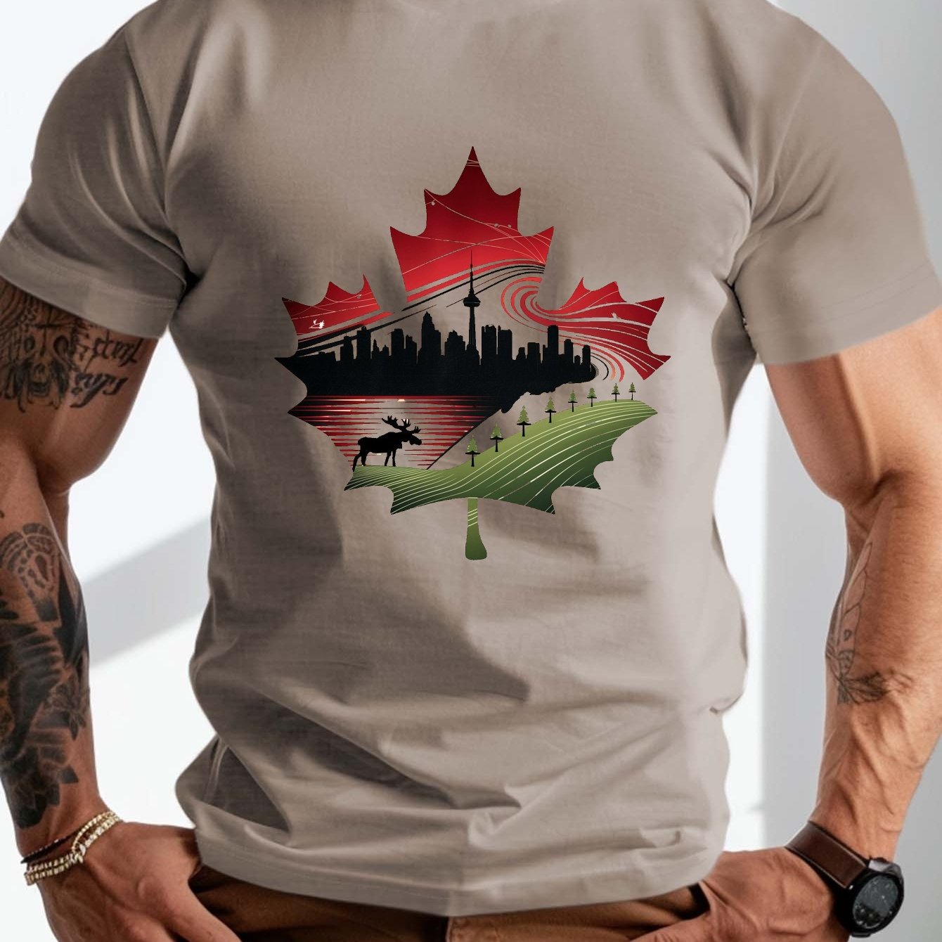 Big &amp; Tall *&#39;s Summer T-Shirt - Maple Leaf Graphic, Casual Short Sleeve Tee, Breathable Polyester, Machine Washable, PLUS SIZE