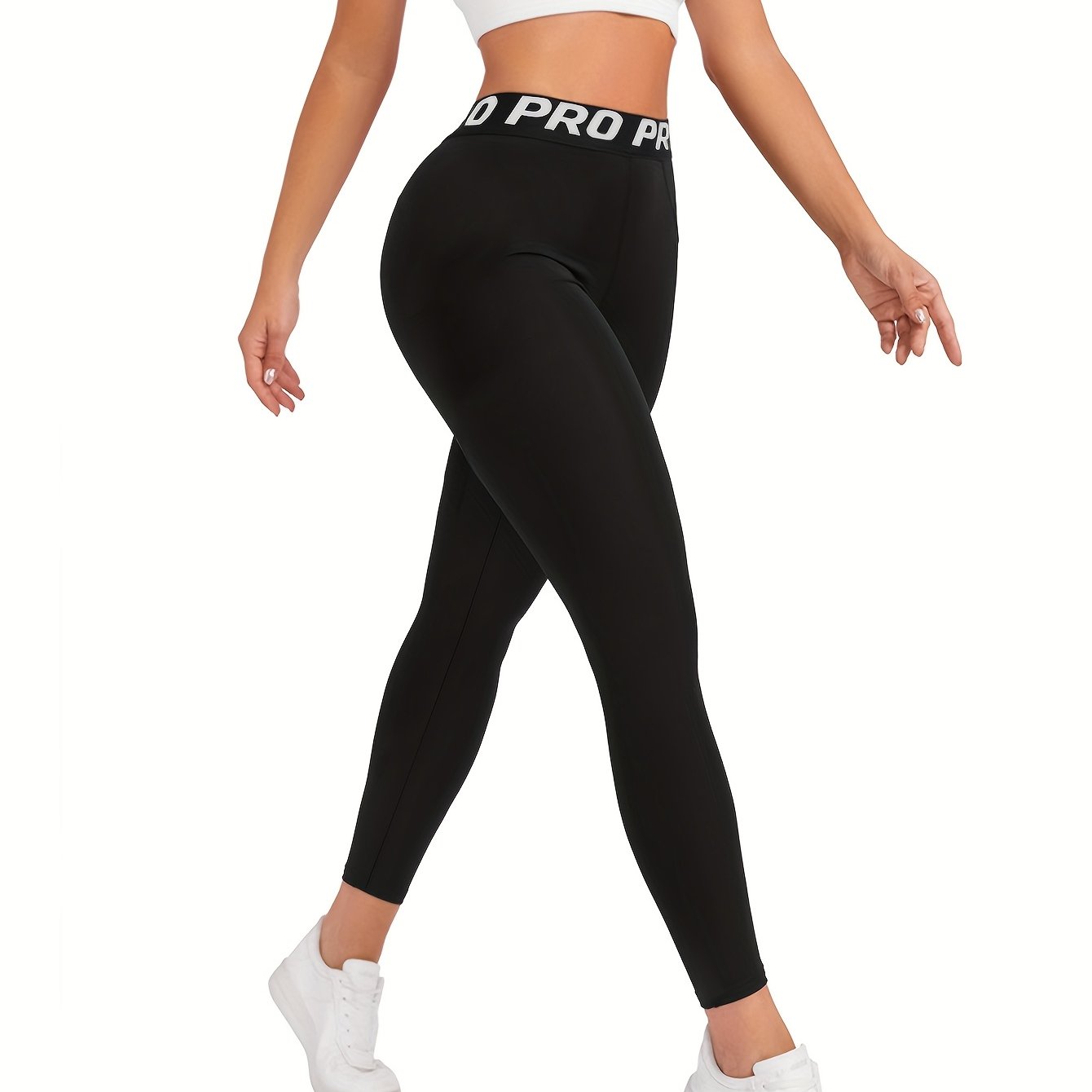 Image of Spring And Autumn Women's High-waisted Letter Print Elastic Waist Skinny Pants, Casual Running Yoga Pants, Comfortable Fitness Workout Capri Pants