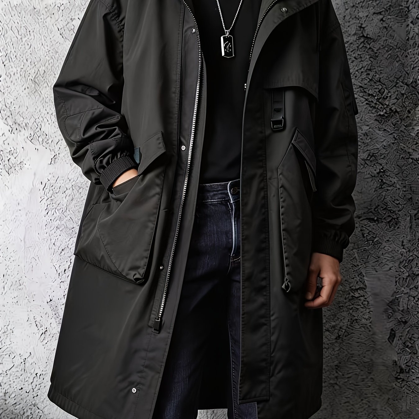 TEMU 2026 Spring/autumn Workwear Style Mid-length Casual Outdoor Commuter Multi-pocket Workwear Casual Design Jacket