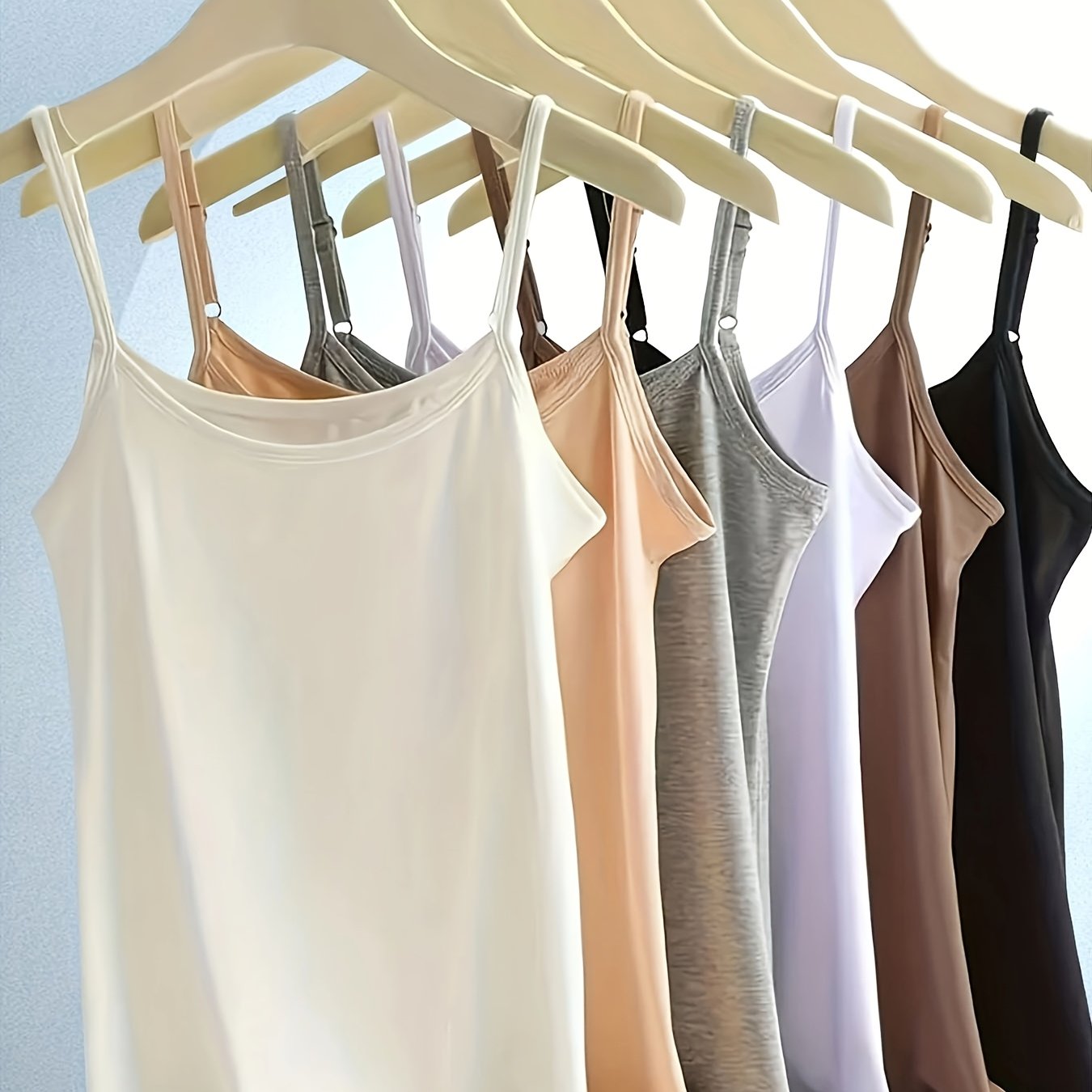 6pcs Women's Adjustable Spaghetti Strap Tank Tops, Comfortable And Soft For Layering Or Wearing Alone