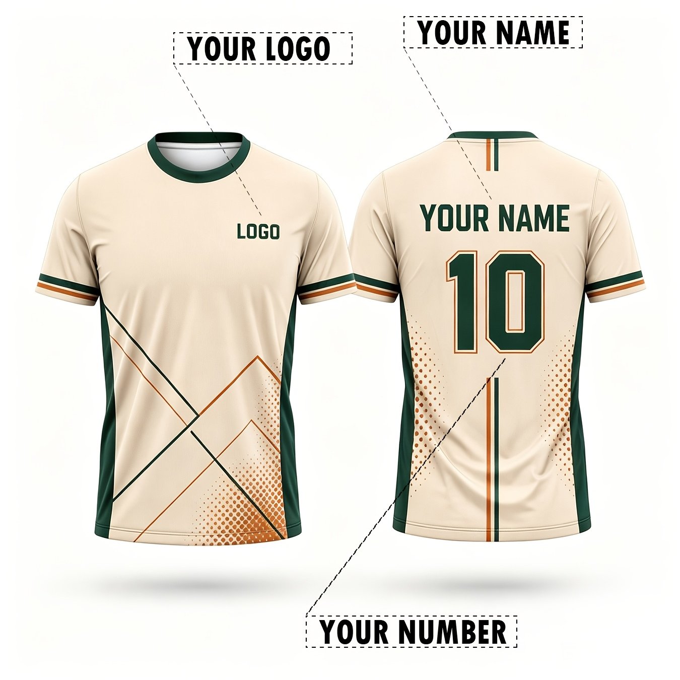 TEMU Vintage, Green, And Brown Striped Custom Soccer Jersey, With Name And Number Printing, Breathable, Lightweight, Short-sleeved For Student Club