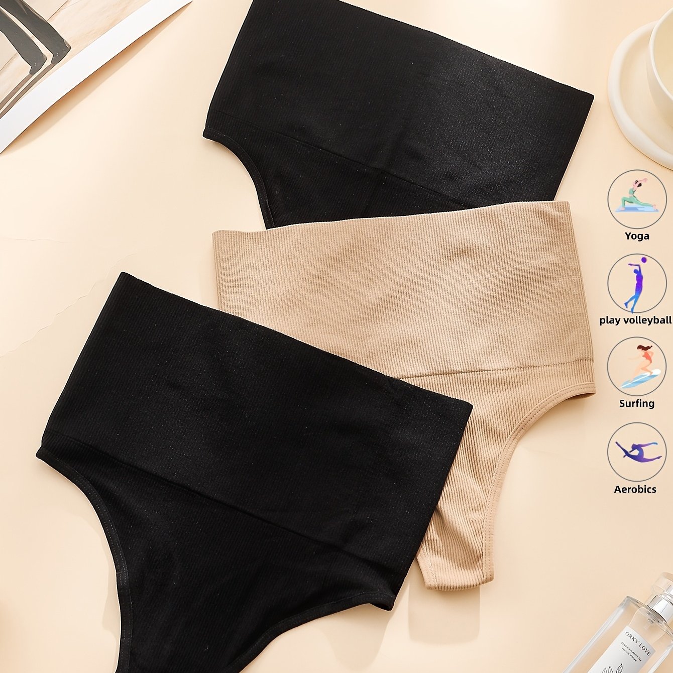 E-shop 3er-Set Damen High-Waist Rippstrick Nahtlose Unterwäsche – Ultraweicher Stretchstoff, Bauchkontroll-Design, Unsichtbare Slips, Atmungsaktive