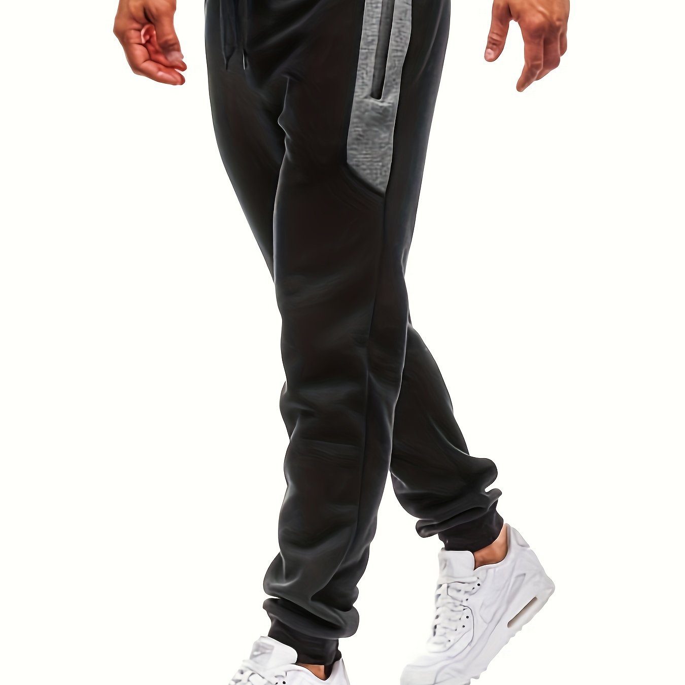 Men's Casual Waist Drawstring Joggers, Chic Stretch Zipper Pockets Sports Pants