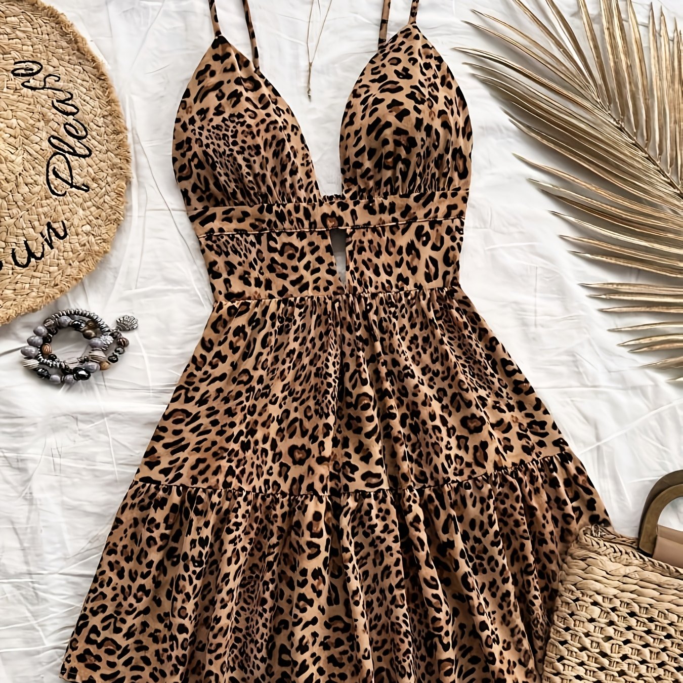 Sexy Leopard Print Backless Vacation Dress