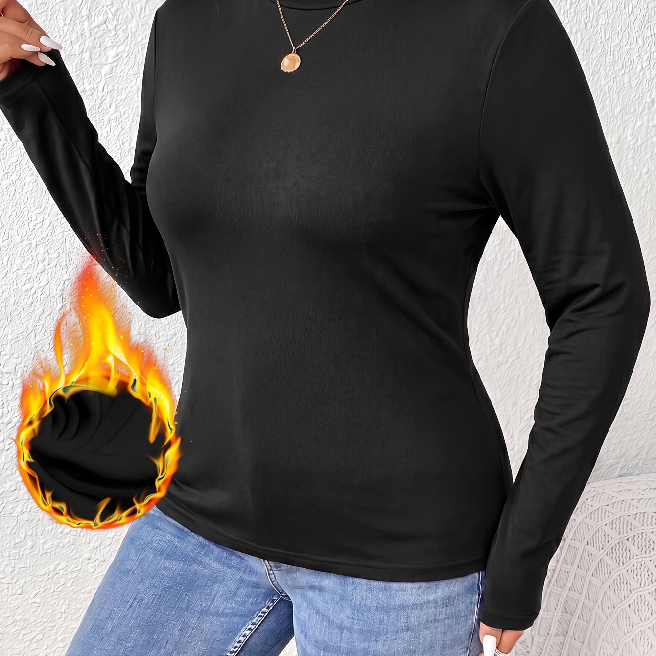 Plus Size Home Clothes Women's High Neck Inner T-shirt Base Layer Shirt Warm Long Sleeve For Winter