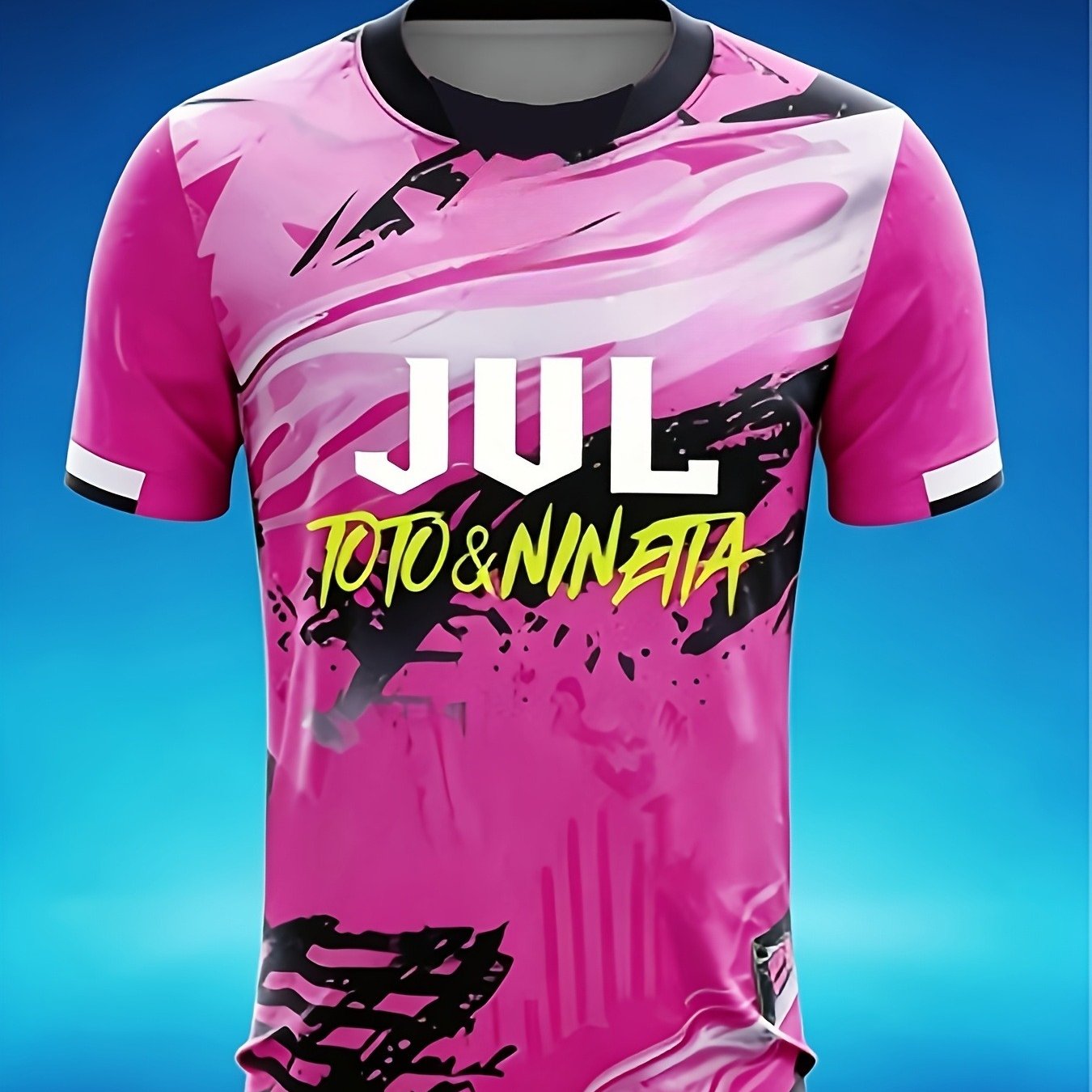 Image of Jul Graffiti Text Splash Print Men's Loungewear Tee, Pink Base With Wash Print, Contrast Letter Logo, Quick-dry Fabric For Home & Sports