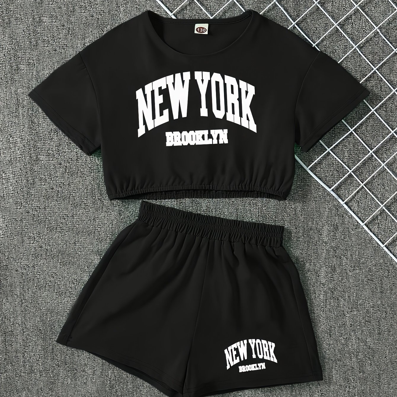[2pcs Set] Sports Outfit Set, Girls' Letter Print Short-sleeve T-shirt And Elastic Shorts Set For Spring/summer Outdoor, For Outdoor