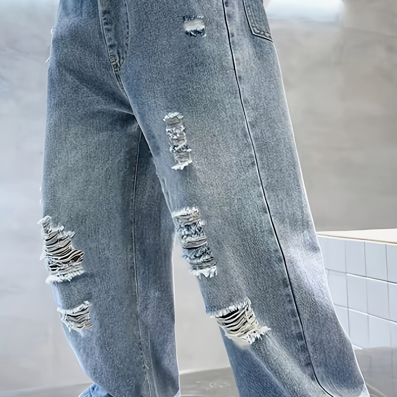 Boys' Fashion Ripped Jeans, Toddler Denim Pants With Distressed Details