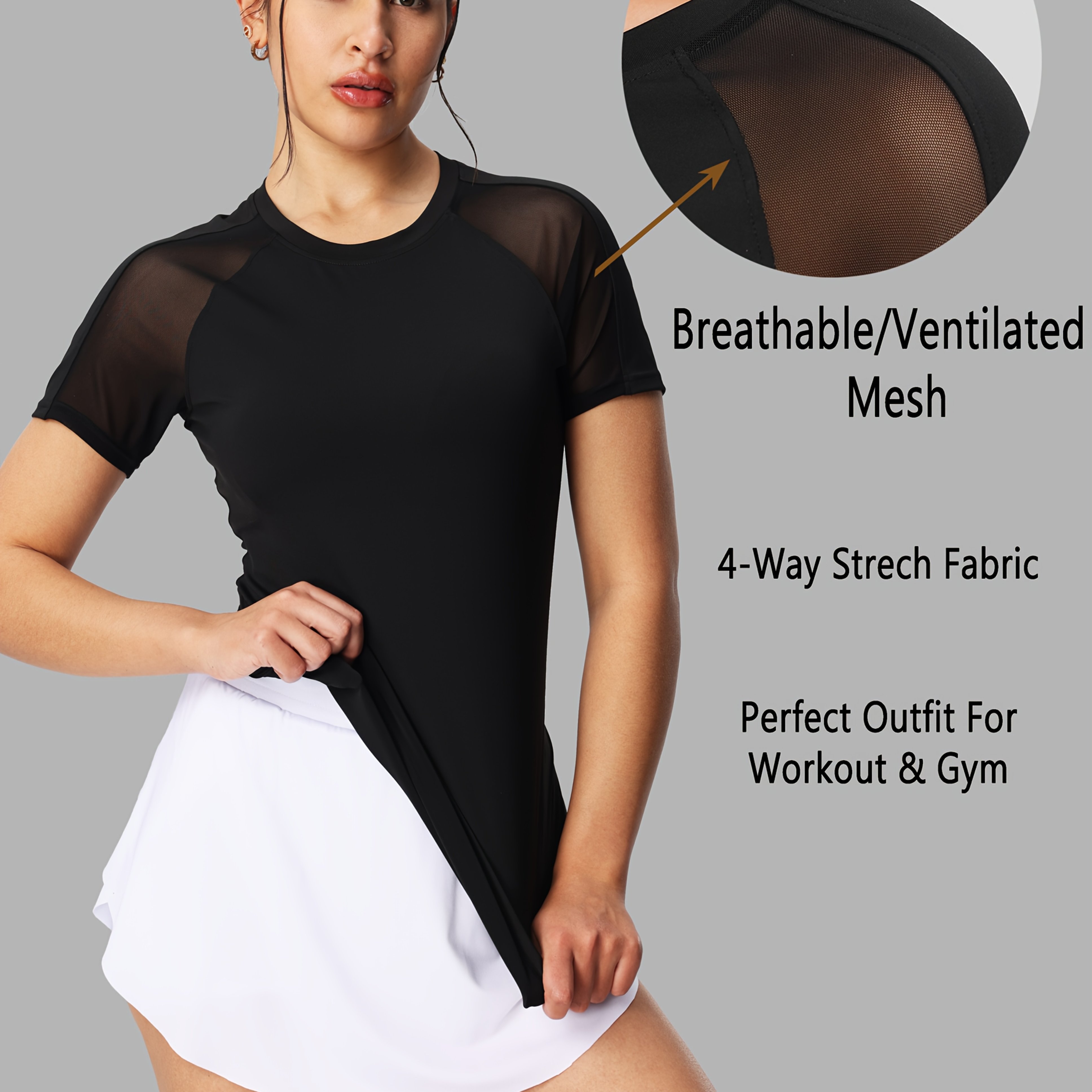Image of Women's Quick- T-shirt With Breathable Mesh Shoulder Panels - Stretch High Elasticity Workout Top For Gym Running Training, Moisture-wicking Athletic Shirt, Gym Apparel | Durable Sportswear
