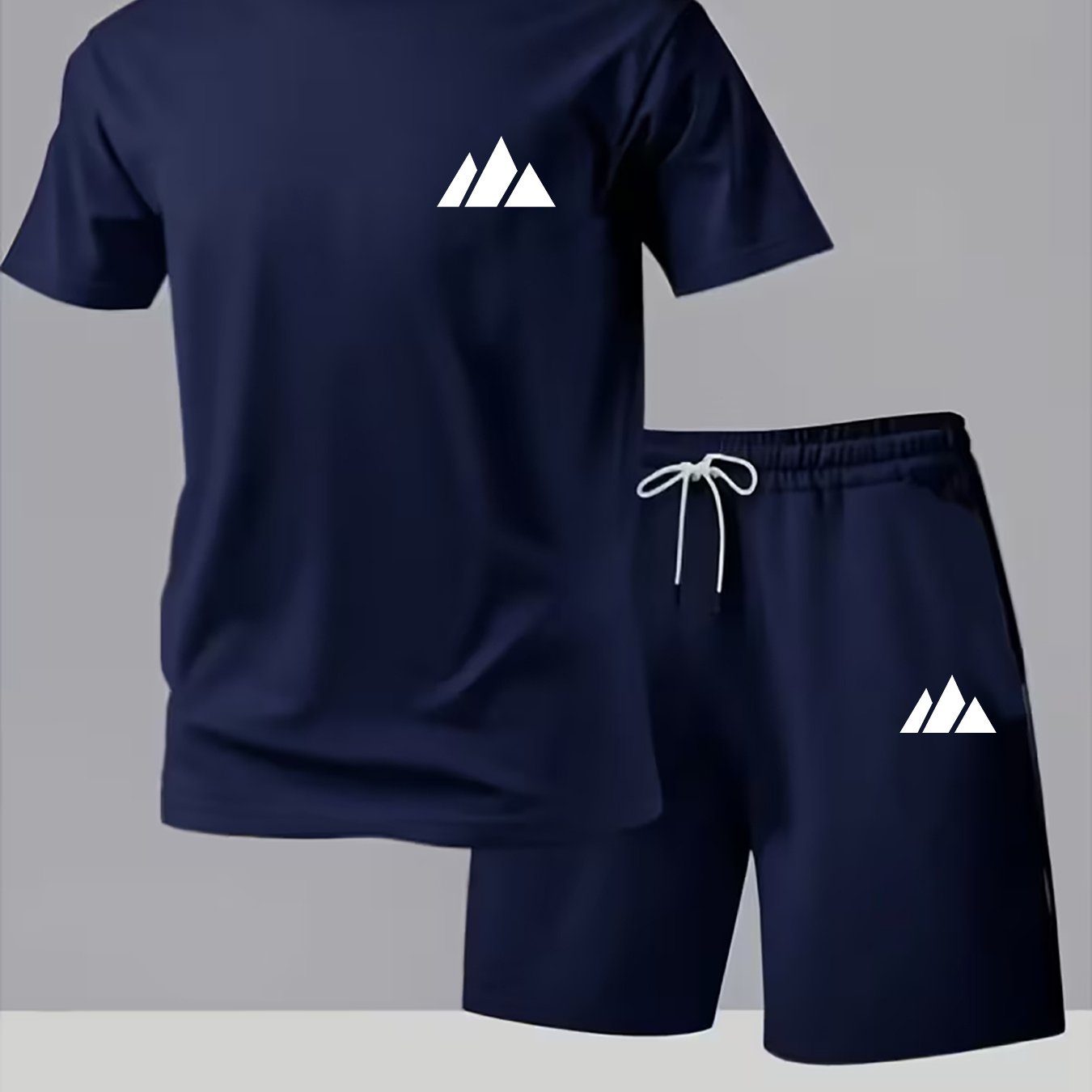 TEMU Men's Casual Sport 2pcs Set - Daily Outing Outfit, Simple Mountain Geometric Print Summer Trendy Fashion Short Sleeve Crew Neck Creative Quick-