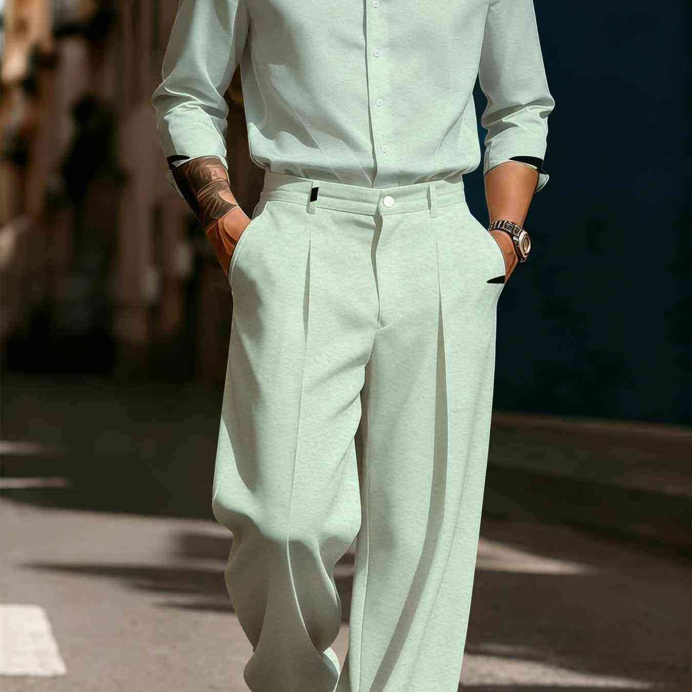 Plus-size Casual Sports Long-sleeve Shirt And Comfortable Casual Long Pants Set Regular Fit Matching Set Stylish Daily Streetwear Items For Fashion Enthusiasts, Plus Size