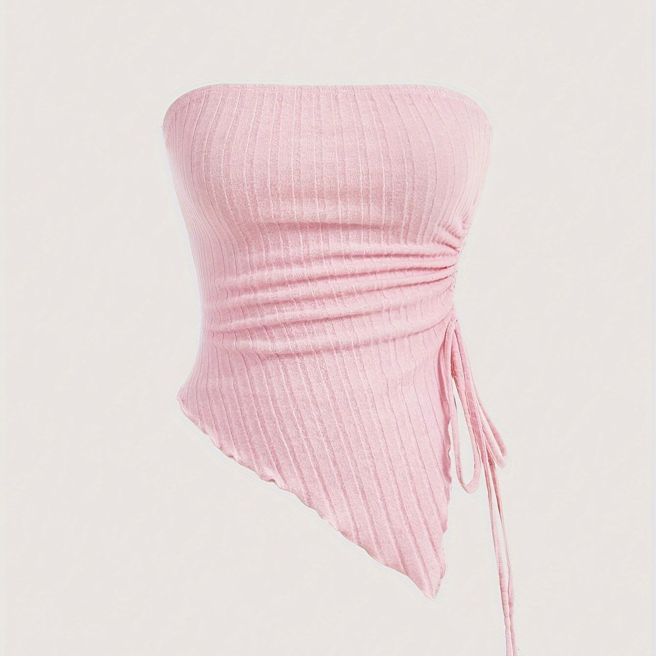 Solid Color Ribbed Side Drawstring Top