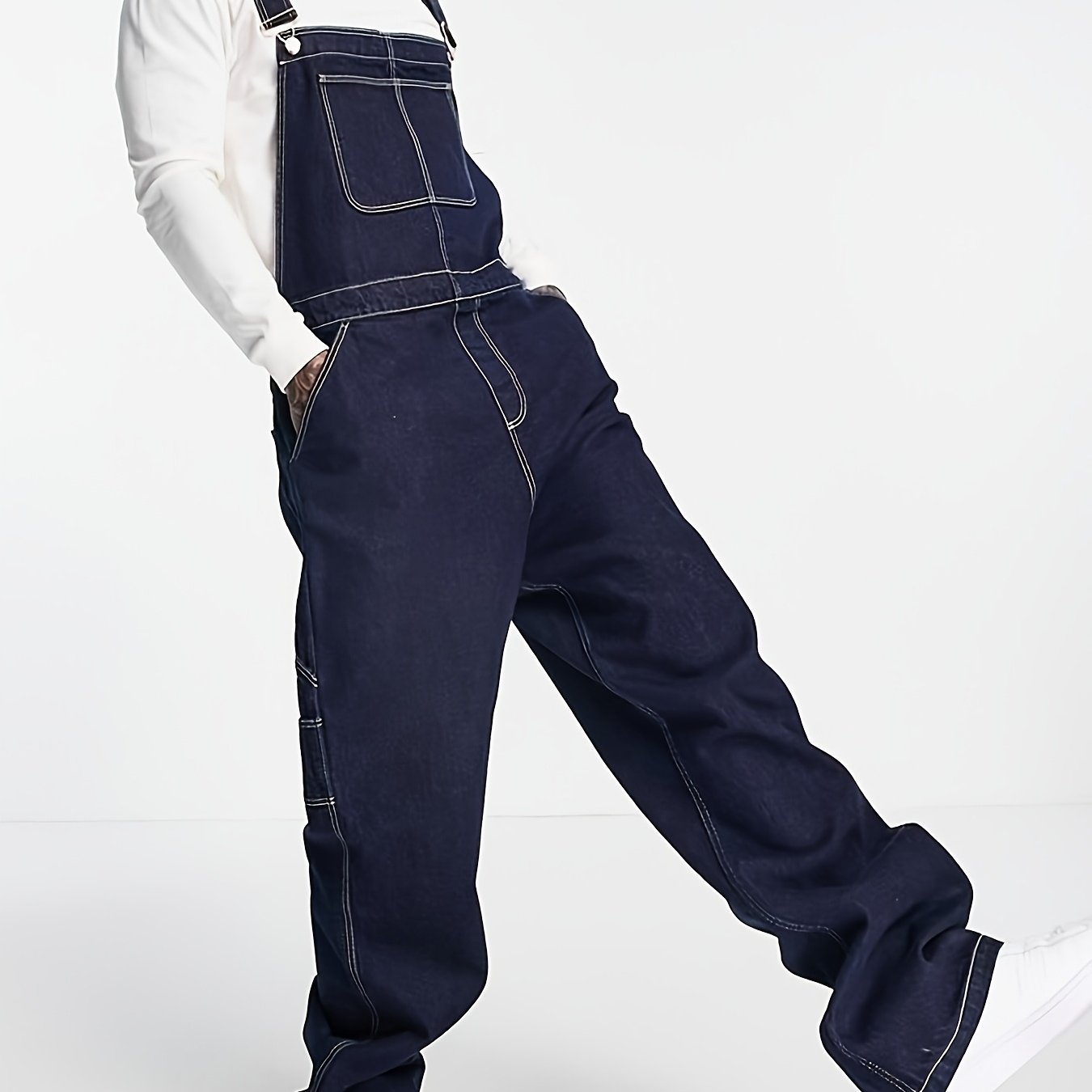 Image of [hme] Men's Denim Overalls, Loose Suitable For Body Shape, Three-dimensional Cut And Design, Multi-pocket Workwear Style, Essential For Fashionable And Casual Men's Denim Overalls Jumpsuits