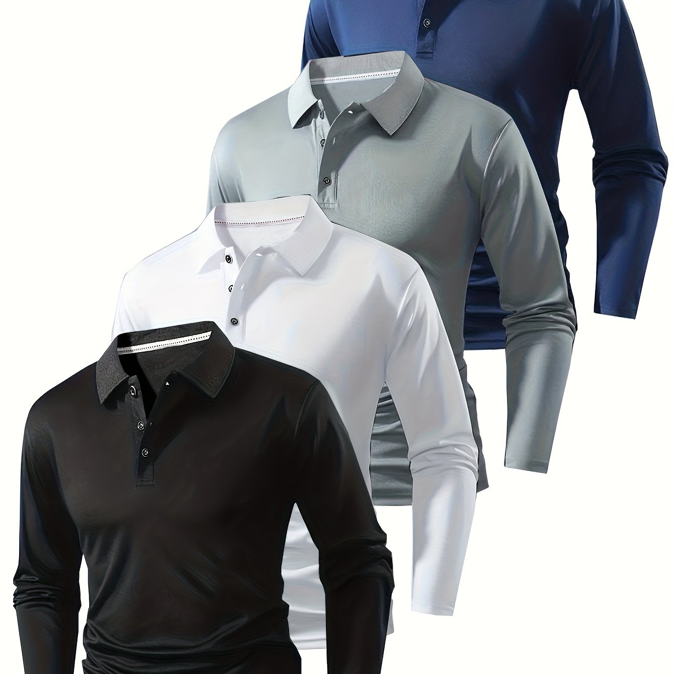 E-shop [Klassische Hemden] 4-teiliges Set Herren Langarmhemden | Klassische einfarbige, vielseitige - & Freizeit-Knopfkragenhemden, Business-Freizeit,