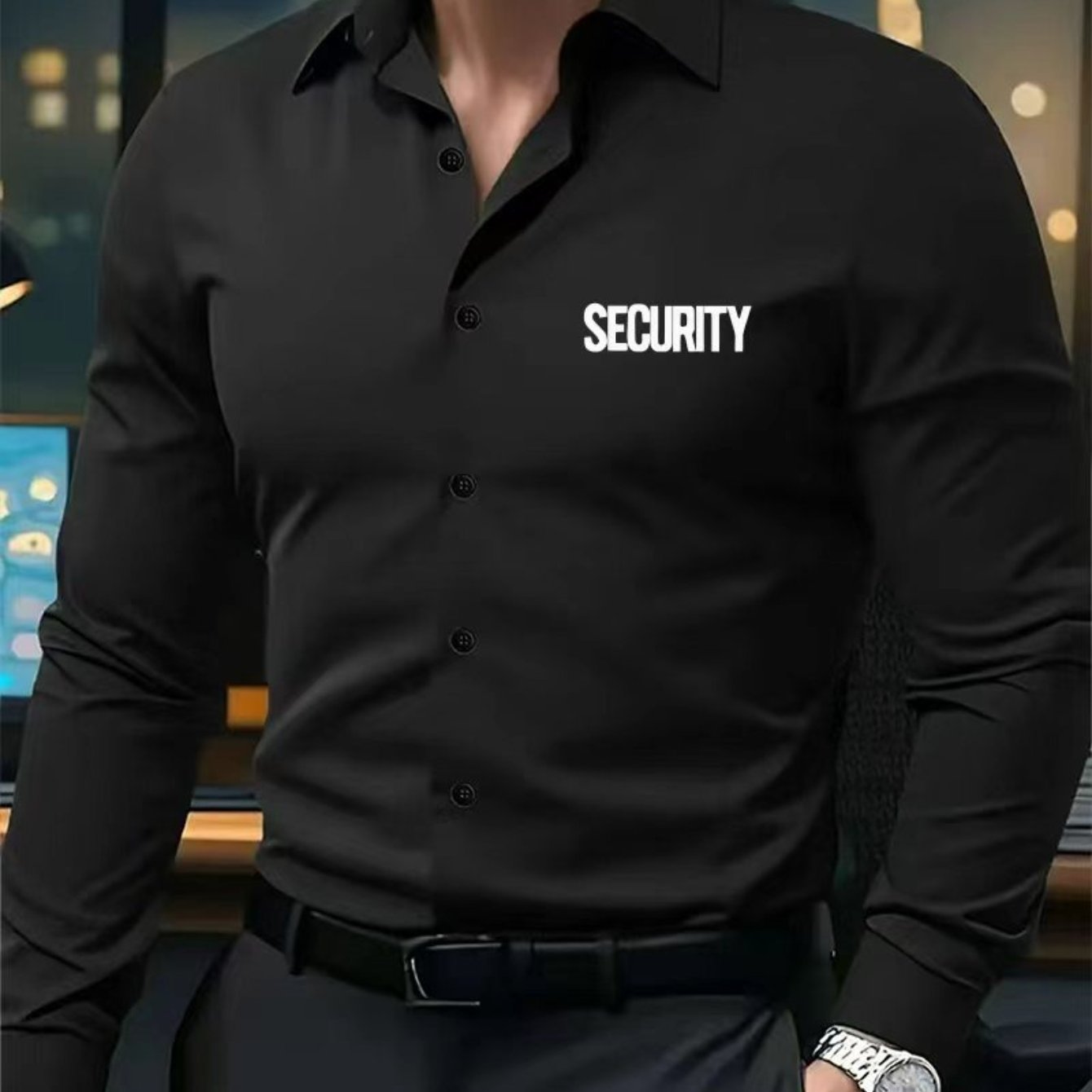 TEMU Classic Men's Shirt Long-sleeved Button- Top