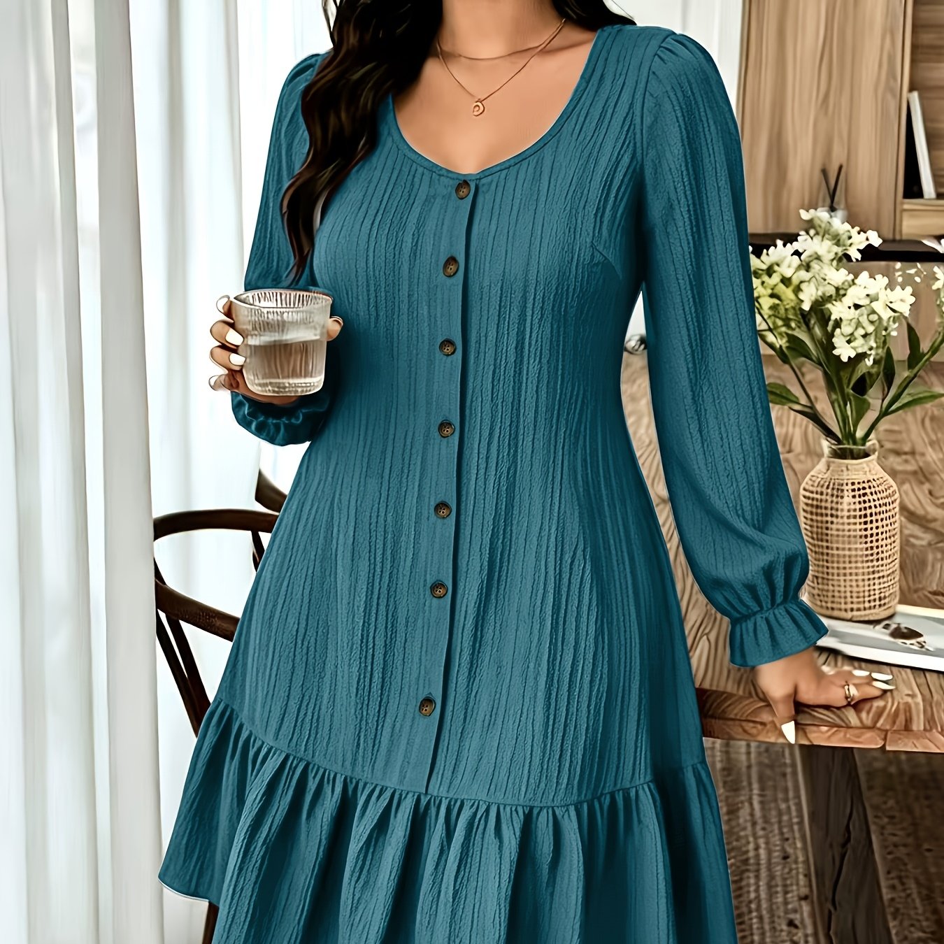 TEMU Women's Fashion Slim-fit Autumn/winter Style, Vintage With Gentle Textured Feel, Front Buttons, And Hem, Versatile For Daily Casual Wear,