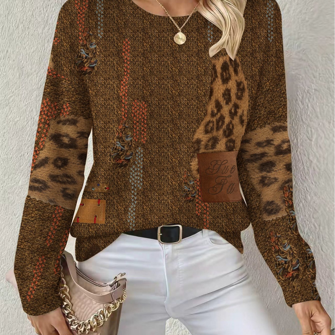 TEMU Pull Femme 2025 Col Rond, Haut Élégant Chaud Automne Hiver, Ambiance Noël avec Détails , et Chaud, Forte Résistance au Froid, Coupe Facile et
